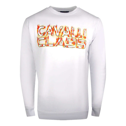 Cavalli Class Fire Logo Design White Sweatshirt